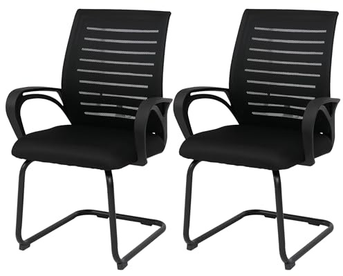 Mendler Juego de 2 sillas de conferencias HWC-K51, silla de visitantes, tela/textil (250 g/m²) FSC, color negro, estructura negra