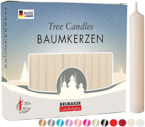 BRUBAKER 20er Pack Baumkerzen Wachs - Weihnachtskerzen Pyramidenkerzen Christbaumkerzen - Champagner