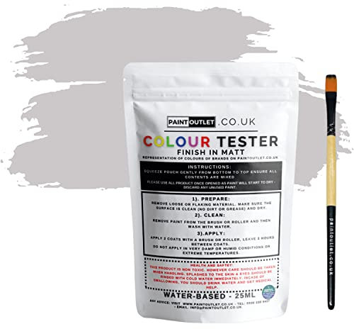 HQC Paint Wall and Ceilings Matt | Sample Colour Tester Pot with Brush | Quick Drying Quality Interior Paint | Contemporary Finish | Dove Grey Colour 25ml