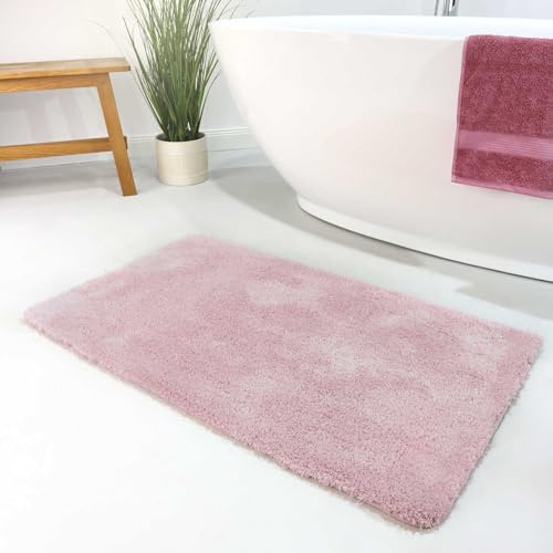 Homie Living Porto Azzurro Badteppich, 55 x 65 cm, zartrosa | Badematte kuscheliger flauschiger weicher Flor l Rutschfest und Waschbar