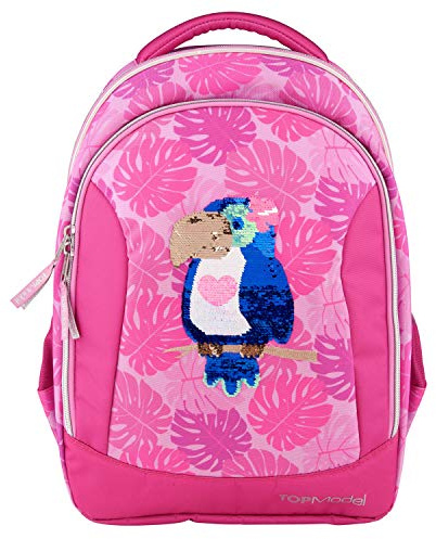 Depesche Schulrucksack TOPModel mit Tucan aus Streichpailletten, pink, ca. 23 x 33 x 44 cm