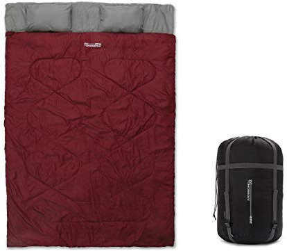 Lumaland Where Tomorrow Doppelschlafsack 190 x 150 cm - 2-Personen Schlafsack, Deckenschlafsack, Hüttenschlafsack - wasserabweisend, atmungsaktiv, 300 g/m² - für Reisen, Camping, Outdoor - Weinrot