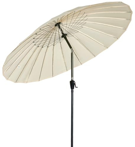 Angel Living 250cm Parasol de Acero de Jardín con Manivela, Sombrilla Inclinada muy Estado con Mástil de Diamentro de 38mm, para Jardín Patío Terraza (Beige Claro)