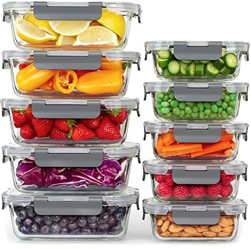 GOOD FOR YOU - Almacenamiento de Cocina y Despensa - [10 Unida-des] Recipientes de Cristal con Tapas – Almacenaje de Cocina – No Go-tea y sin BPA (10 Recipientes y 10 Tapas)