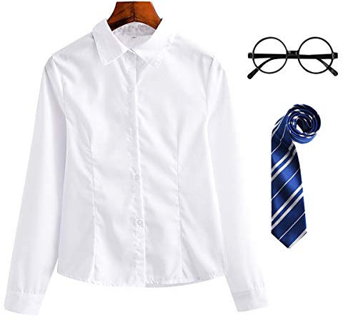 FStory&Winyee Zauberer Set Bluse/Hemd Krawatte Brille Kostüm Zubehör für Kinder Erwachsene Zauberer Zubehör Set zum Fasching Karneval Halloween Striped Tie Gestreifte Krawatte Blau