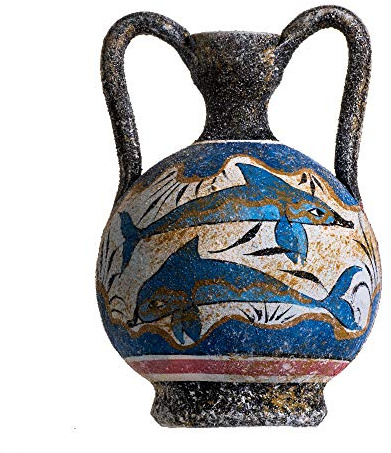 BeautifulGreekStatues - Vaso in ceramica con motivo Anfora minoica greca e delfini, realizzato a mano, piccolo