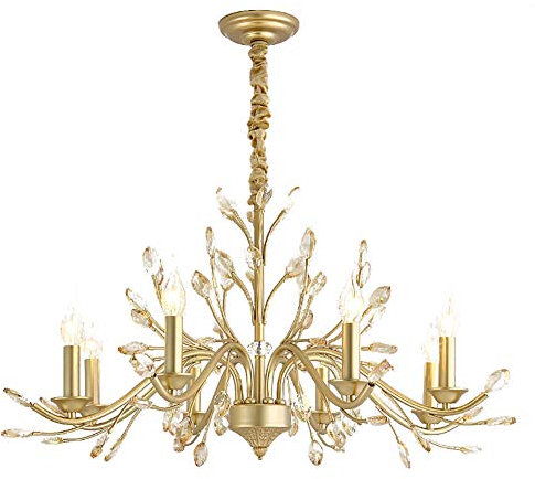 E14 Vintage Kristall Kronleuchter,Antiken Luxus Kronleuchter Land Restaurant Kronleuchter Transparenter Kristall Deckenleuchte Insel Lampe Bronze-finish,Kerze Kronleuchter-Shakin 8 kopf
