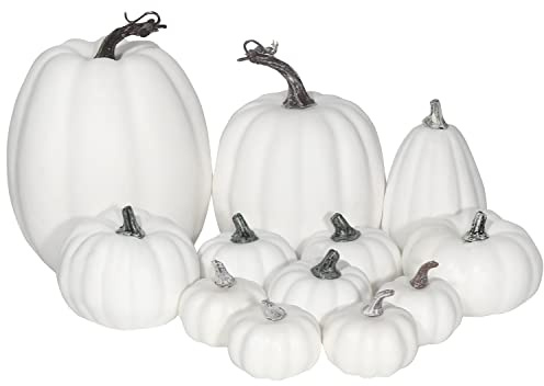 CCINEE 12PCS White Artificial Pumpkins,Assorted Size Foam Pumpkins for Halloween Thanksgiving Fall Table Centerpiece Party Decoration