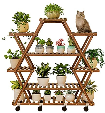 Mehrschichtiger Blumenständer Mit Balkon Grüner Pflanzenständer Im Wohnzimmer Gartenblumentopf-Ständer Massivholzregal (Color : Brown, Size : 113x25x113cm)