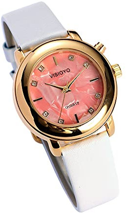 VISIONU English Talking Watch with Alarm Function for Ladies, Talking Date and Time (White Leather Strap TAG-1401E)