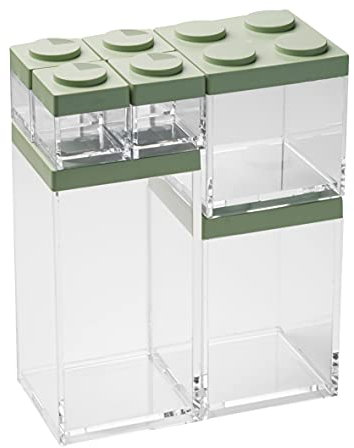 omada Design Set mit 7 stapelbaren Lebensmittelbehältern aus Ziegelsteinen und hochwertigem transparentem Behälter - Brickstore line