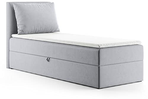 Sofnet Boxspringbett Egro Mini mit Bettkasten und Kissen - Einzelbett mit Bonell-Matratze und Topper, Polsterbett, Bett, Schlafzimmer (Grau (Paros 05), 100 x 200 cm)