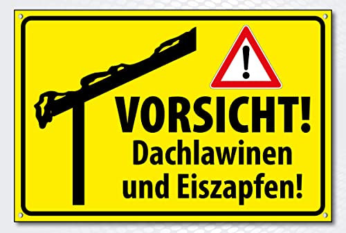 Hochwertiges Schild Alu-Dibond mit UV-Schutzlackierung  VORSICHT! DACHLAWINEN 200 x 300 mm rechteckig | Betreten auf eigene Gefahr | Hinweisschild aus Wetterfestem Alu/Dibond