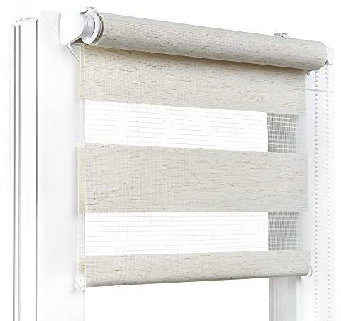 Fenster DEKOR - Rollos für Fenster Bahamabeige - Klemmfix Rollo ohne Bohren B75 x H120 cm - Doppelrollo mit Einer Breiten Auswahl an Größen und Farben - Blickdichte Rollos, einfach zu montieren