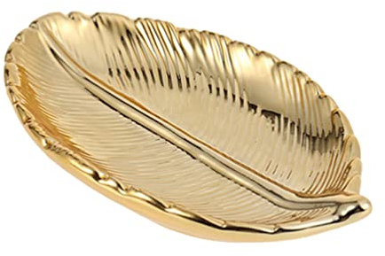 Keramik Schmuckschale Gold Schmucktablett Blätter Schmuck Teller Schmuckablage Serviertablett Obstschale Schlüssel Schale Kosmetik Tablett Schminktisch Organizer Wohnzimmer Tischdeko Deko Objekt