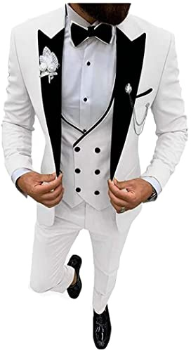 Costume 3 pièces à revers cranté pour homme - Smoking à simple boutonnage - Pour mariages, affaires et loisirs - Gilet, veste et pantalon