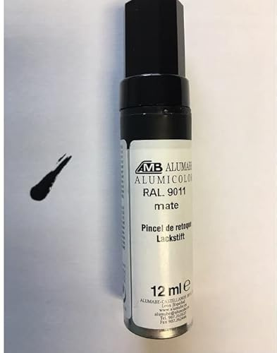 Genérico Pintura para reparar arañazos, desconchones, desperfectos en el aluminio, RAL 9011 Pincel de retoque negro mate 12 ML
