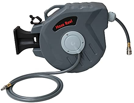 Sonnewelt 20m Druckluftschlauch, Druckluftschlauchtrommel, 1/4 Schnellkupplung Kompressor Druckluft Schlauchaufroller, Druckluftschlauch-trommel mit Wandschlauchhalter für Kompressor Werkstatt