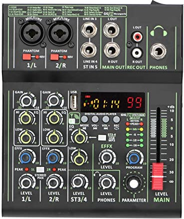 LERORA Attrezzatura per DJ per Feste Mini Mixer Audio a 4 canali individuali +48 V Phantom Power 99 Dsp Effetti Bluetooth USB Console di miscelazione dei Record di Riproduzione di Computer AM-AX3
