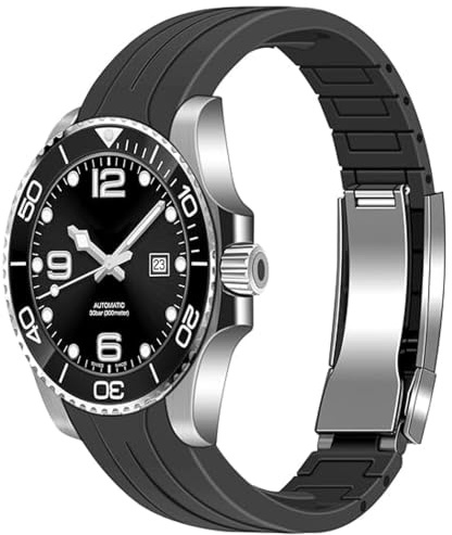 YISIWERA 20mm 22mm Kautschuk Uhrenarmband gebogene Enden Handwerkskunst Silikon Uhrenarmbänder Armband solide hochglanzpoliert gebürstet Doppelschloss mechanische Schnalle für Männer Frauen