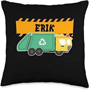 Waste Collector Dump Trash Recycling Lover Erik Trash Kids Collector Ecologist Garbage Truck Throw Pillow, 16x16, Multicolor