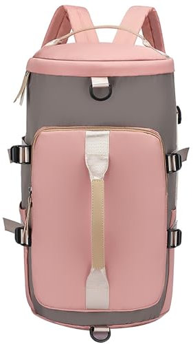 Sporttasche für Damen und Herren, multifunktionale Fitness-Reisetasche, Seesack, Wochenendtaschen, Reisen mit Schuhfach und Nassfach, wasserdichte Tragetaschen, Grau mit Rosa, Größe, turnbeutel