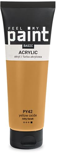FeelMyPaint Acrylfarbe Gelbe Ocker – 120 ml hochpigmentierte Künstlerfarbe zum Malen auf Leinwand, Papier, Stoff, Holz, Glas, Keramik, Metall, Stein