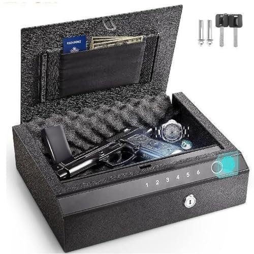 CYTBEK Gun Safe, Steel Pistol Safe, 3-Way Quick Access Firearm Case, 4L Gun Box Advanced Biometric Technology Travel Gun Safe with Fingerprint Lock or Key for Money/Gun/Cash/Jewelry Lock Safe
