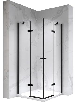 i-flair Duschkabine Alice 70x90 Höhe: 190 cm, Eckkabine mit Klapptüren in Schwarz. Duschabtrennung aus 6 mm dickem durchsichtigem Nano-ESG-Sicherheitsglas, beidseitig montierbar! DK19B