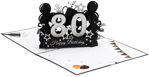 PATIKIL Geburtstagskarte zum 80. Geburtstag Pop-Out Grußkarten Happy Birthday 3D Grußkarte und Umschlag für Frauen Mütter Männer Freundin Geschenk-Karte, Schwarzes Silber