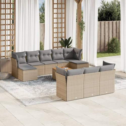 SECOLI Rattan Gartenlounge Con Stauraum XXL Loungemöbel Set Terrassenmöbel Loungesofa Sitzgruppe Rattan Ecklounge Gartenmöbel Set Balkon Möbel Beige 11-tlg-Type-166
