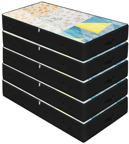 Amonsen 5er-Pack, 90X 50X 14cm, Lange schmale Unterbett-Aufbewahrungstaschen für Kleidung, Bettwäsche, Pullover Organizer, Hochzeitskleid-Aufbewahrungsbox, Schwarz