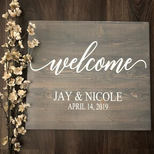 LSDINDF Personalisiert willkommensschild Hochzeit, Willkommensschild Hochzeit Aufkleber, Palettenaufkleber Personalisiert, Hochzeit Zeichen Decor, Personalisiert Hochzeit Kunst.