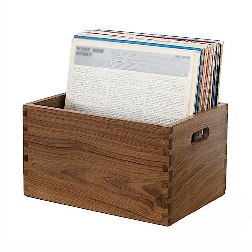 GAOWINLY Caisse de stockage de disques vinyles, support de disque CD en bois, organisateur de disques Cube en noyer noir, boîte de disques Lp, étui de rangement for supports de disques vinyles(L)
