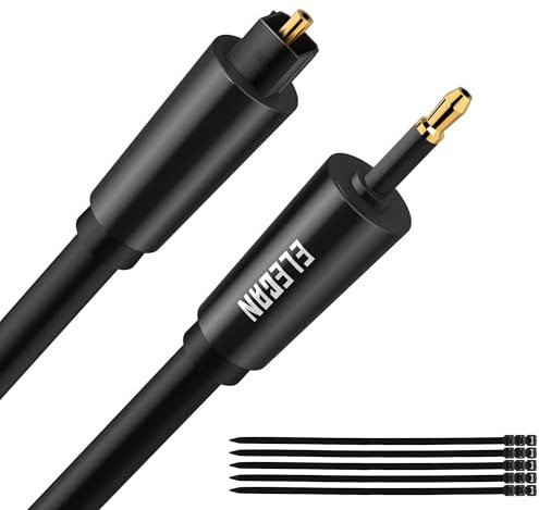 Elecan Mini Toslink to Toslink Digital Optical S/PDIF Audio Cable 15 Ft, Gold Plated Soft Flexible Fiber Optic Cable,Signal Protection PVC,Surround Sound for Soundbar,Home Theater,Hi-Fi System+Ties MI