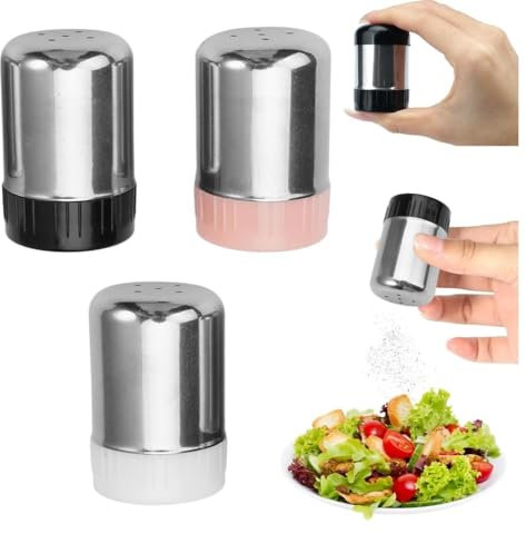 KOMUNJ 3 mini saliera in acciaio inox, mini saliera e pepiera, piccolo saliera da viaggio, spargisale con coperchio, piccolo per contenitore per il pranzo, scatola per bento, ufficio, campeggio