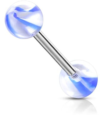 beyoutifulthings tungpiercing marmorerade akrylbollar 6 mm silver universalpiercing kirurgiskt stål barbell-s stånglängd 16 mm, Rostfritt stål
