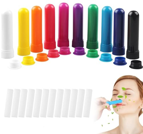 Jushion 10 Stück Riechstifte für ätherische öle,Naseninhalator Nachfüllbar | PP&Baumwolle, Nachfüllbare Naseninhalatoren,auslaufsicher, lindert Nase,Kopfschmerzen & Stress, für Reisen, Büro & Unterwegs