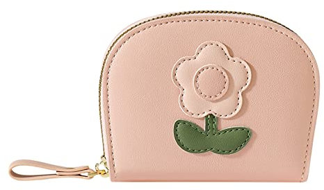 Princess Geldbörse für Damen, klein, dreifach gefaltet, Leder, mit Kartenfächern, Ausweisfenster, minimalistische Geldbörse, Herren, mit Reißverschluss, Rosa, Einheitsgröße