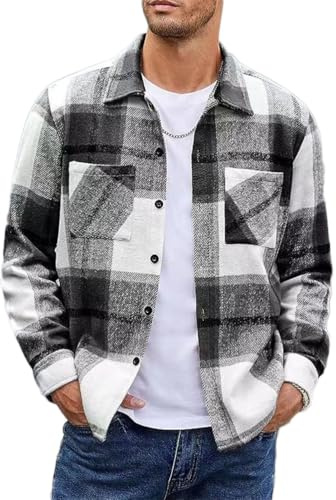 Oanviso Chemise Flanelle Homme Chemisette À Carreaux Confort Chemises Manches Longues Automne Hiver Flanelle Shirts Casual Coton Chemisier Grande Taille A Noir L