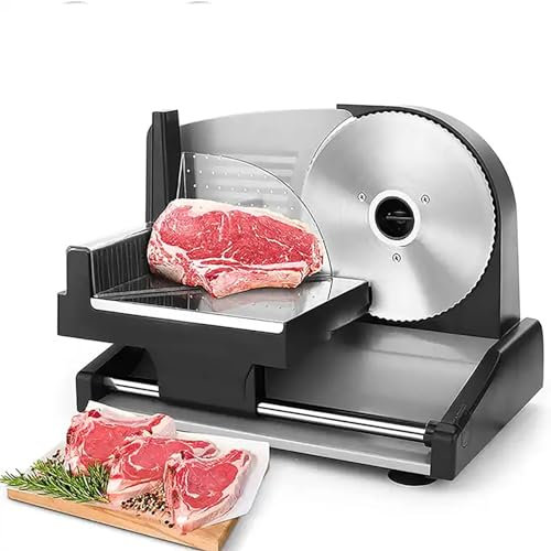 Cortadora eléctrica de alimentos para fiambres, cortadora eléctrica doméstica de 200 W con cuchilla de acero inoxidable extraíble de 7,5'', grosor ajustable de 0 a 15 mm, para carne, pan, frutas y v