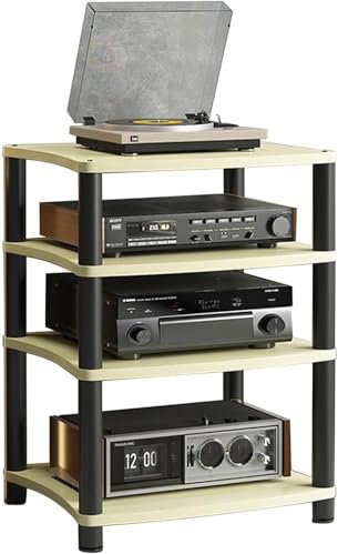 Yoeoefuo HiFi Rack Plattenregal Phonoschrank 4-stufige Audio-Rack Unterhaltungs-Stereo-Komponenten-Aufbewahrungsregal AV-Medienständer Multimedia-Rack TV-Regal(Style 4)
