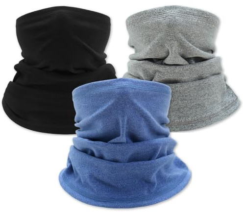 KEYRI 3 Pezzi Autunno Invernale Sciarpa Termica Calda Morbida Casual Scaldacollo In Pile Scaldacollo Termico Unisex Spessa Per Sport Sci Ciclismo In Bicicletta Sciarpa Multifunzione (Nero Grigio Blu)