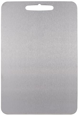 SOUUXIU Set of 2 Stainless Steel Cutting Boards with Handle Non-Stick Cutting Board Multipurpose Anti-Slip Surface, Easy Clean, 20 x 29cm and 22.5 x 34cm，Silver