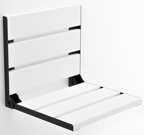 Sedile da doccia pieghevole in legno di teak, conforme ADA, durevole, sgabello da bagno salvaspazio, sedia compatta pieghevole e realizzata a mano (bianco, L)