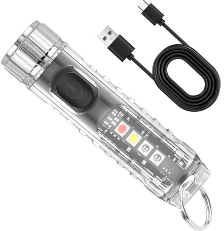 Mini Powerful Torch LED Super Bright 400LM Small Rechargeable Flashlight with UV Red BlueLight IP65 Waterproof 6 Modes USB-C Rechargeable Pocket Keychain Torch with Magnet Camping Emergency Outdoor