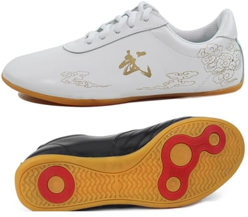 Uomo Donna Scarpe Tai Chi per Arti Marziali, Scarpe Sportive Kung Fu in Pelle Bovina Scarpe Cinesi Wushu Shao Lin Trainer Kong Fu Wing Chun Karate Taekwondo Sneakers(Size:39EU,Color:White)