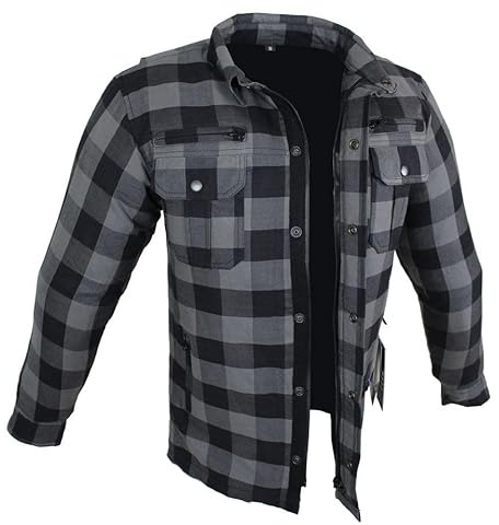 Motorradhemden Biker Hemdjacke Wasserdicht & Winddicht Motorrad Kariertes Hemd mit Protektoren Jacke Flanell Lumber Aramid (DE/NL/SE/PL, Alphanumerisch, L, Regular, Regular, Grau)