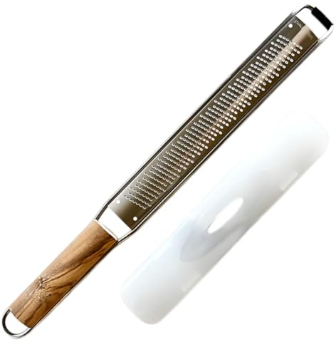Verve CULTURE- Italian Olivewood Fine Cheese Grater- Handcrafted Paddle Grater for Parmesan, Garlic, Citrus, Nuts & More- Stainless Steel Blade- Olive Wood Handle- Made in Italy