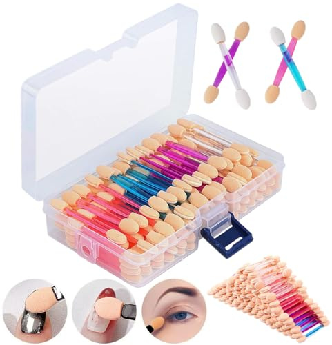 120PCS Eyeshadow Brush Eyeshadow Applicators Double Sided 2.56inch Makeup Applicator Sticks for Girls Women Eyeshadow Brush Paired with a plastic box (colour)